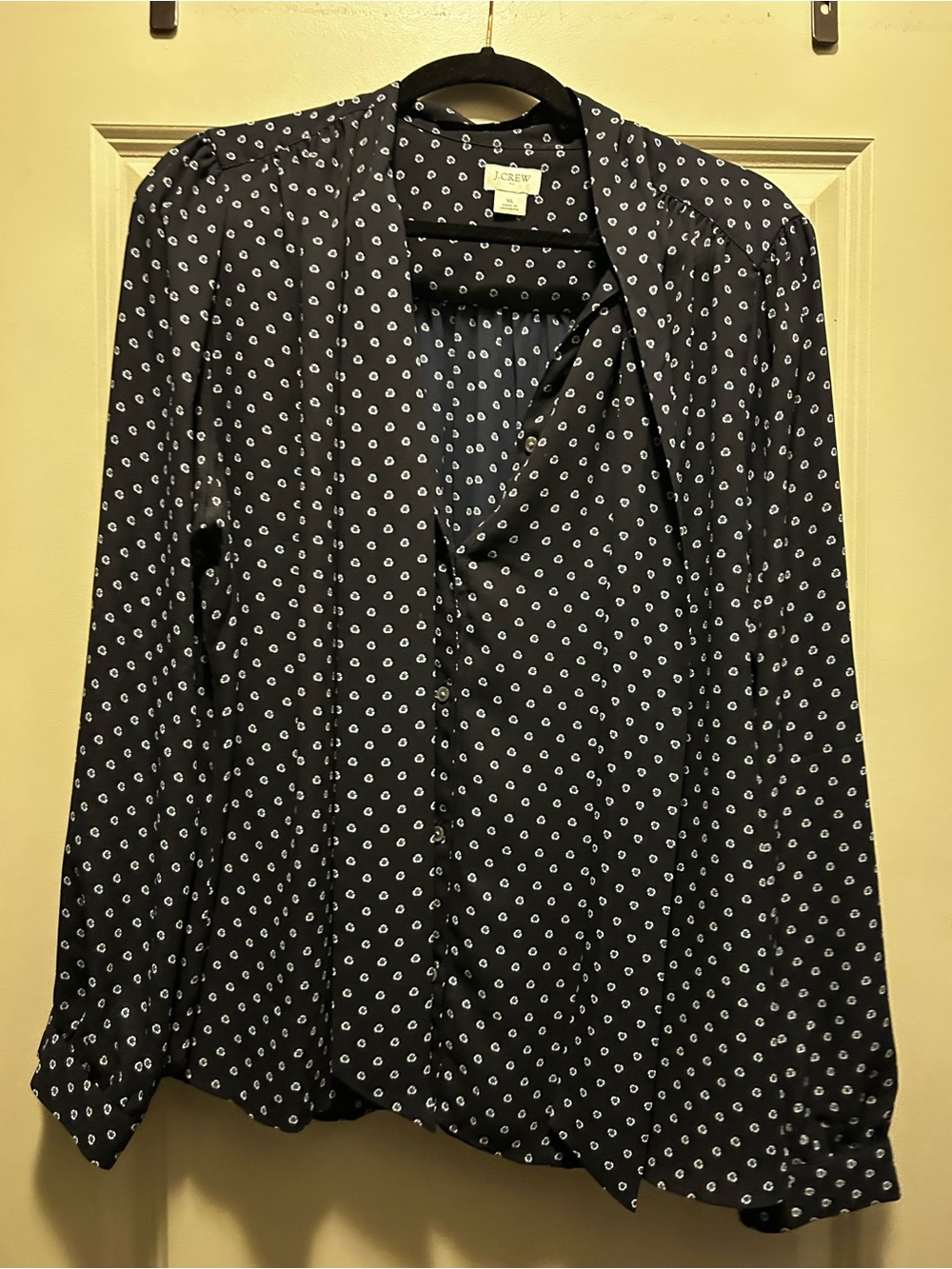 J. Crew Navy Button-Down Blouse with White Dot Print